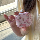 Lovely Pink Flower Gloss Soft Earphone Case for AirPods Pro 2 With Keychain for AirPods 4 3 2 1 Silicone Protection Cover