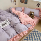 Ins Princess Bedding Set New Duvet Cover Fresh Blue Solid Color Floral Wrinkled Yann Bed Set Of Four Pieces Bed Sheets