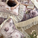French Luxury Bedding Set Ruffle Lace Trim Digital Printing Duvet Cover Bed Sheet Pillowcases for King Queen Size