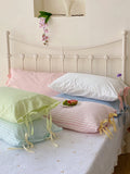 Pure Cotton Pillowcases  Knot Tied Set of Two  Color Versatile Ins Girl's Heart Cotton Fabric Rectangular Shape