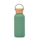 350ML Small Mouth THERMOS CUP Portable Handle Bamboo Wood Cover Vacuum Double Stainless Steel Simple Outdoor MINI WATER BOTTLE