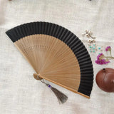 Retro Chinese Style Folding Fan Bamboo Wooden Silk Dance Fan with Tassel Female Wedding Party Performence Hand Held Fan Props