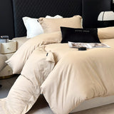 600TC Egyptian Cotton Thickened Brushed Fabric Bedding Set Solid Color Queen Size Duvet Cover Bed Sheets Fitted Sheet Pillowcase