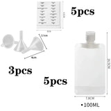 5PCs empty travel squeeze bags, Lotion dispenser bag, refillable shampoo, toiletries, conditioner, liquid cosmetic storage bags