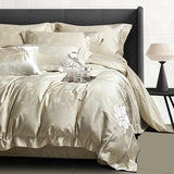 4Pcs Lotus Embroidery 1000TC Egyptian Cotton Rose Jacquard Luxury Bedding Set Duvet Cover Set Bed Sheet/Fitted Sheet Pillowcases