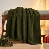 Lightweight Cable Knit Throw Blanket Soft Breathable All-Season Couch Decorative Cozy Blanket for Home Decor Christmas Green