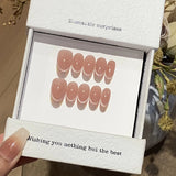 10pc Sweet Handmade Press on Nails with Glitter Pink Cat Eye Design fake nails Simple French Oval Wearable Full Cover False Nail