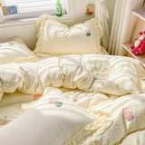 Bed Linen Bedding Set Korean Princess Style Lace  Towel Embryos  Washing Cotton Four PIECE Set Duvet Cover With Pillowcase