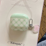Green Quilted + Small Apple Pendant Case Suitable for Apple for Airpodspro2 Case/For Airpodspro Case/For Airpods4 Case/For Airpods3 Case/For Airpods2 Case/Fashionable Women's Earphone Case/Simple Earphone Case/