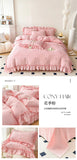 Rose Flowers Embroidery Ruffle Lace Bedding Set Washed Cotton Duvet Cover Set Skin Friendly Bed Sheet Pillowcases Princess Style