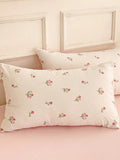 Ikeehome  2pcs Black & White Gingham Pillowcase Set with Pink Bow Print, Soft Cotton Blend for Dorm or Bedroom