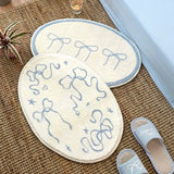 INS Blue Bowknot Bedside Rug Girls Rugs for Bedroom Decor Non-slip Soft Carpet Oval Area Carpets for Living Room Plush Rug
