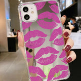 Korean Ins Full of Pink Lips Mirror Phone Case for iPhone 14 13 Pro Max Plus Back Cover for 12 11 Pro Max X XS Max 7 8 SE Capa
