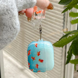 sea blue goldfish pattern silicone wave earphone case for airpods 1 2 3 4 pro pro 2 protection cover lovely  koi fish pendant