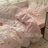 Romantic Floral Dog Cotton Bedding Set Lovely Cartoon Pure Cotton Four-Piece Suite Lace Design Cotton Duvet Cover eet Pillo...