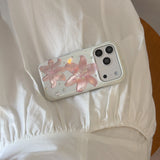 Trendy Shimmer Pink Lily Star Glitter Floral Print  Coquette Style Phone Case for iPhone 17 16 15 14 13 Pro Max Back Cover Capa