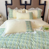 4Pcs Korean Princess Style Luxury Haute Couture Chiffon Lace Ruffle Queen/King Size Quilt Cover Bed Skirt Double Bedspreads