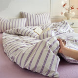100% Cotton Stripe 3-Piece Duvet Cover Set (1 Duvet Cover + 2 Pillowcases),Yarn-Dyed,Soft Bedding Set, Multiple Sizes