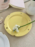 Ceramic Flat Plate Niche Milk Yellow Ins Korean Cute Matte Cheese Breakfast Plate High Beauty Home Dish Creative Dessert Cake
