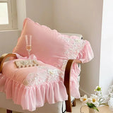 2Pcs Pink White Rose Embroidery Lace Ruffles Pillowcases Cotton Pillow Cover Sweet Princess Decor Bedroom Decorative Pillowslip
