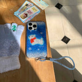 Winter scarf puppy shiny fundas for iphone 15pro 14promax 13 15 16 14 pro max 13promax blue gradient anti-fall rope phone case