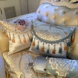 1pcs Half Round Tassel Edge Cushion Cover European Jacquard Pendant Edge Pillowcase Luxury Thickened Square Sofa Pillow Cover