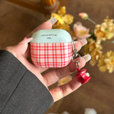 Lovely Mint Green Red Grid Pattern Apple Pendant Shockproof Protective Case for AirPods 1 2 3 4 Pro 2 Silicone Earphone Cover