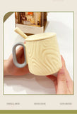 Nordic Style Solid Ceramic Cup Creative Wood Grain Handgrip Cups Household Cute Breakfast Milk Mug Fashion Office Coffee Mugs