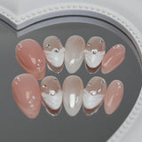 10Pcs Handmade Press on Nails Full Cover Gradual Change Pearl Clear French Almond Artificial False Nails Manicure Nail Tips Art