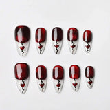 French Almond False Nails Retro Flowers Wearable Hand Drawn Press on Nails for Woman Datachable Full Cover False Nails Tips