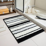 Tufting Black White Bathroom Mat Soft Geometric Stripe Bathmat Carpet Living Area Pad Anti-slip Tidy Rug Home Room Decor
