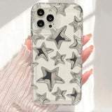 Transparent Silver Star Print Phone Case For iPhone 15 16 Pro Max 11 12 13 14 Mini Funda iPhone 16E 7 8 Plus X XR XS SE2 Cover