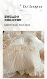 Korean Princess Style Lace Ruffles Wedding Bedding Set Soft Rose Flowers Four-Piece Set Duvet Cover Bed Sheet Pillowcase 4Pcs