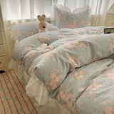 100% Cotton Korean Princess Style Rose Floral Lace Ruffles Bedding Set Duvet Cover Set Flat/Fitted Bed Sheet Pillowcases 4Pcs
