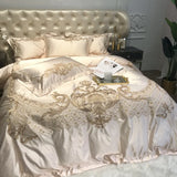 Royal Golden Embroidery European Palace Luxury Bedding Set Champagne Brocade Egyptian Cotton Duvet Cover Bed Sheet Pillowcases