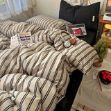 Ins Coastal Bedding Set Simple Style Striped Duvet Cover Set Soft Flat Sheet Single Twin Size Double Bed Sheet Set For Bedroom