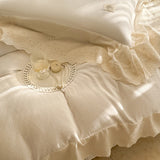 Vintage French Lace Ruffles 100% Cotton Double Yarn Soft Comfortable Bedding Set Duvet Cover Bed Sheet/Fitted Sheet Pillowcases