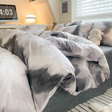 New Pure Cotton Bedding Set with Fitted Sheet Duvet Cover Pillowcase Simple Printed Grid Comfortable Bedclothes Single Double