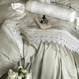 Vintage Embossed Jacquard Large Lace Ruffles Bedding Set 1000TC Egyptian Cotton Duvet Cover Flat/Fitted Sheet Pillowcases 4Pcs