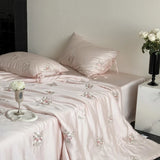 60S Lyocell Bamboo Fiber Flower Embroidery Summer Quilt Bedding Set Soft Silky Thin Comforter Blanket With Bed Sheet Pillowcases