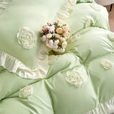 Korean Princess Style Flowers Lace Ruffles Bedding Set Comforter Queen King 4Pcs Duvet Cover Bed Sheet/Fitted Sheet Pillowcase