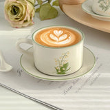 European Style Retro Ceramic Mug Flower pattern Coffee Cup and Saucer Afternoon Tea cup Dessert Plate Milk Juice latte cup Gift