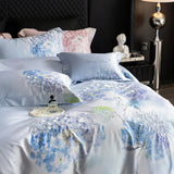 Premium 1000TC Egyptian Cotton Flowers Print With Embroidery Bedding Set Duvet Cover Set Flat/Fitted Bed Sheet Pillowcases 4Pcs