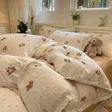 INS Korean Style New Yungan Cotton Wrinkled Double-layer Yarn Lace Bedding Sets