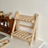 INS Wooden Double Layer Kitchen Shelf Foldable Home Storage Organization Table Shelf Room Accessories Spice Rack Holder