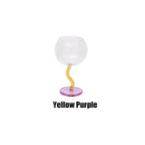 1Pc Bubble Glass Goblet, Contrasting Color Matchinging Design, Creative Curve Handle Goblet, Summer Light Luxury High-End Colorful Glass Cup, Suitable for Summer Outdoor Picnic Goblet, Restaurant Hotel Drinkware, Wedding Banq