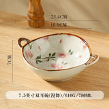 Ceramic Soup Bowl With Handle Salad Pasta Bowl Kitchen Tableware Microwave Oven Bakware 7.5inch Japanese Household Noodle Bowl