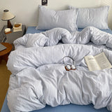 Korean Bedding Full Sets Blue New Soft Striped Queen Bed Sheets Duvet Cover With Pillowcase No Filling Bedroom Decor
