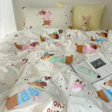 Korean Style Cute Bedding Set For Girls Bed Linen New Skin Friendly Fresh Flora Printed Washed Cotton Duvet Cover Set