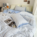 Ins Style Bedding Set Duvet Cover  Wash Cotton Stripe Summer Soft Cool Summer Bed Sheet Set Comforter Set Quilt Cover